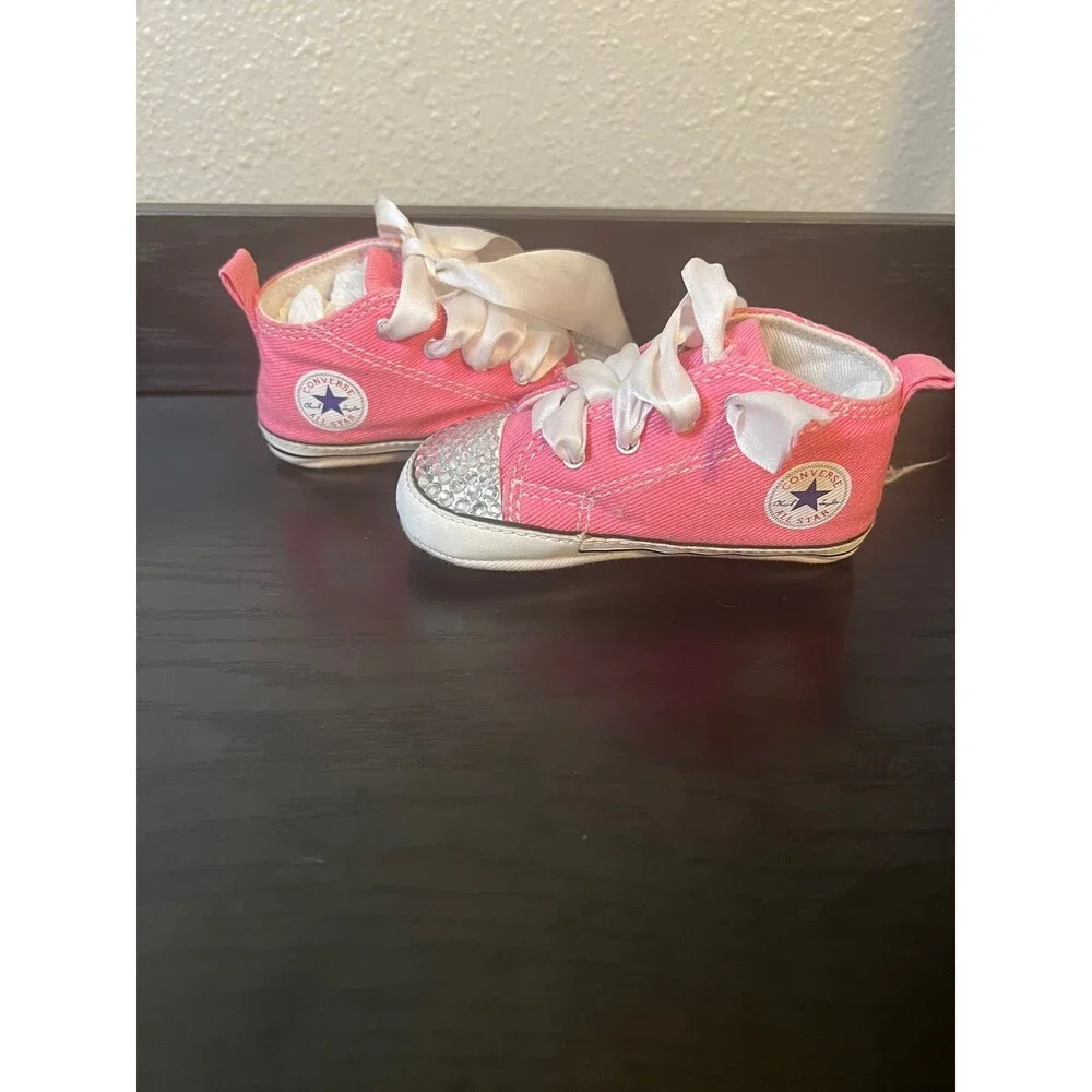 Baby Girl Custom Pink Converse size 4 Soft bottom crib shoes